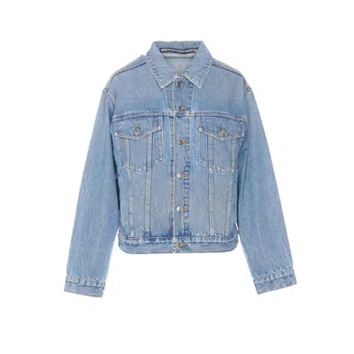 Alexander Wang Women Embossed Logo Trucker Denim Jacket In Blue