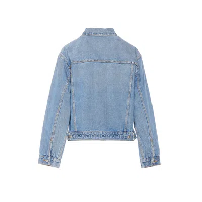 Alexander Wang Women Embossed Logo Trucker Denim Jacket In Blue