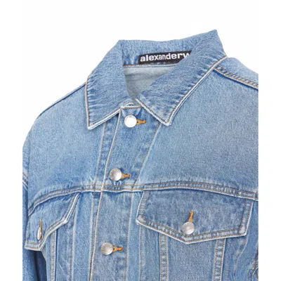 Alexander Wang Women Embossed Logo Trucker Denim Jacket In Blue
