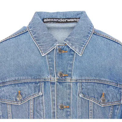 Alexander Wang Women Embossed Logo Trucker Denim Jacket In Blue
