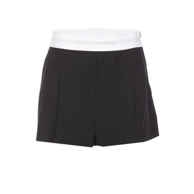 Alexander Wang Pleated Shorts With Branded Band In Black