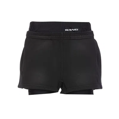 Alexander Wang Logo Waistband Shorts With Layered Design In Black
