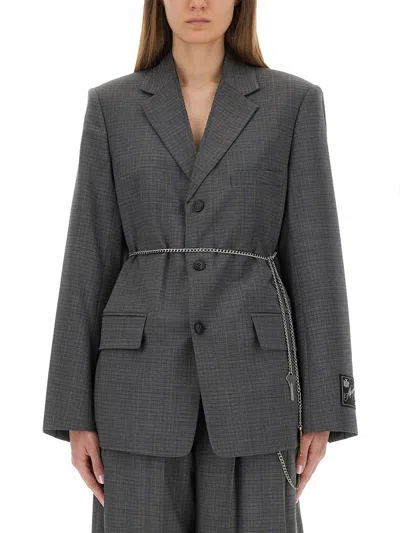 Alexander Wang Tailored Blazer With Chain Belt And Check Pattern In Gray