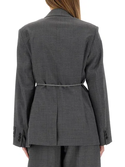 Alexander Wang Tailored Blazer With Chain Belt And Check Pattern In Gray