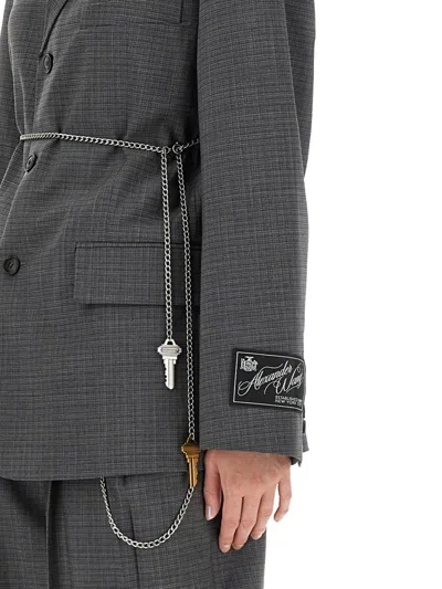 Alexander Wang Tailored Blazer With Chain Belt And Check Pattern In Gray