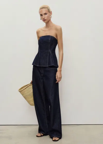 Mango Denim Peplum Top Open Blue In Black