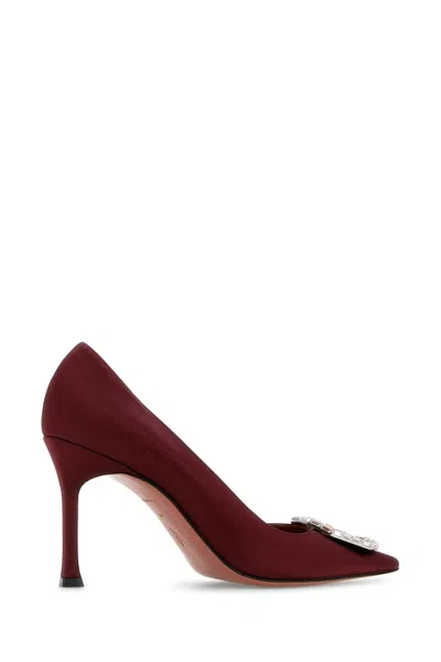 Amina Muaddi Women Camelia Pump 90 Satin Wine  White B