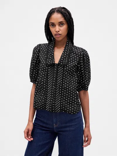 Gap Puff-sleeve Collared Crop Top