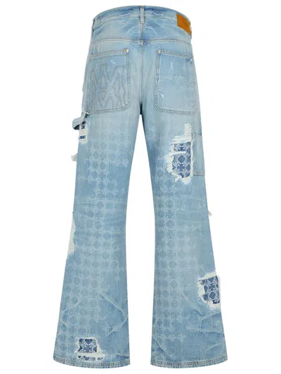 Amiri Mens Faded Indigo Repair Carpenter Monogram Denim Jeans In Blue