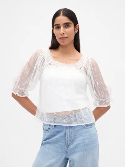 Gap Sheer Recycled Tulle Embroidered Top
