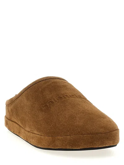 Balenciaga Alaska Suede Slippers In Brown