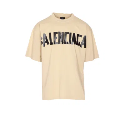 Balenciaga Men Beige Tape Type Medium Fit T-shirt In Pink