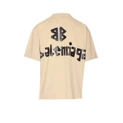 Balenciaga Men Beige Tape Type Medium Fit T-shirt In Pink