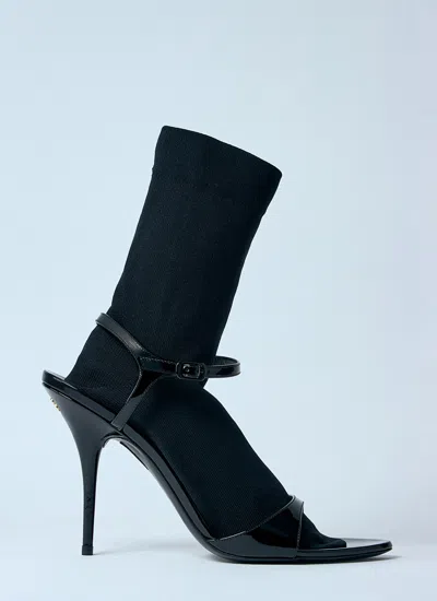 Balenciaga Avenue Sock Black Sandal In Patent Leather And Mesh