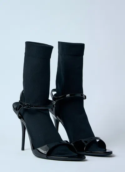 Balenciaga Avenue Sock Black Sandal In Patent Leather And Mesh