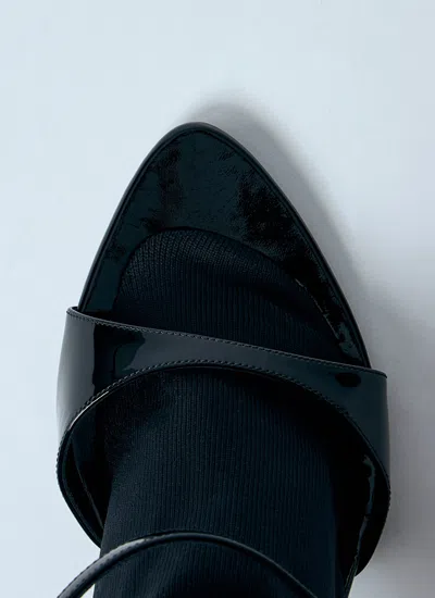 Balenciaga Avenue Sock Black Sandal In Patent Leather And Mesh