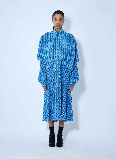 Balenciaga Patterned Draped Midi Dress In Blue
