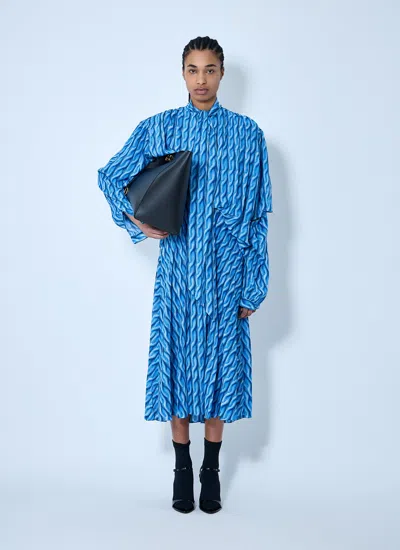 Balenciaga Patterned Draped Midi Dress In Blue