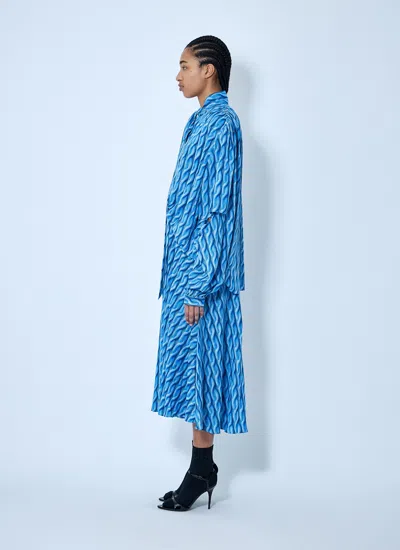 Balenciaga Patterned Draped Midi Dress In Blue