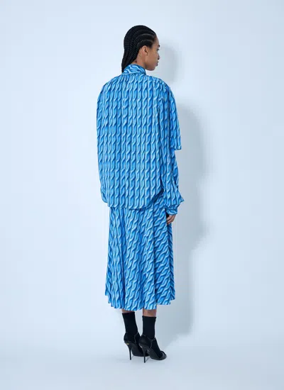 Balenciaga Patterned Draped Midi Dress In Blue