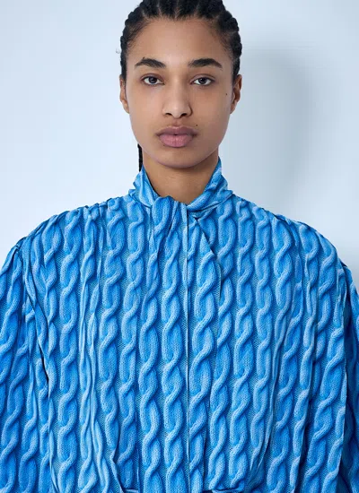 Balenciaga Patterned Draped Midi Dress In Blue