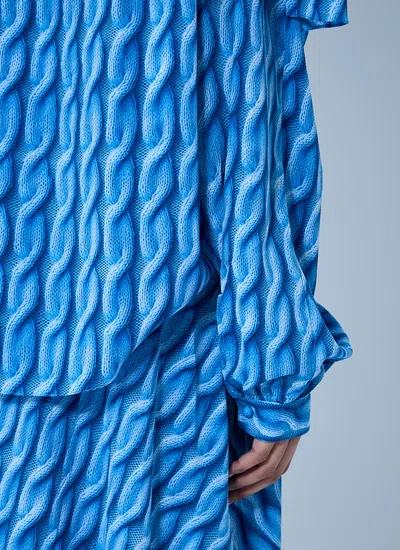 Balenciaga Patterned Draped Midi Dress In Blue