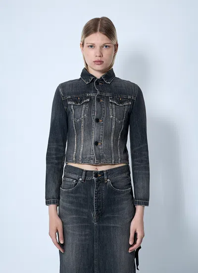 Balenciaga Dark Grey Denim Jacket With Laces Women In Gray