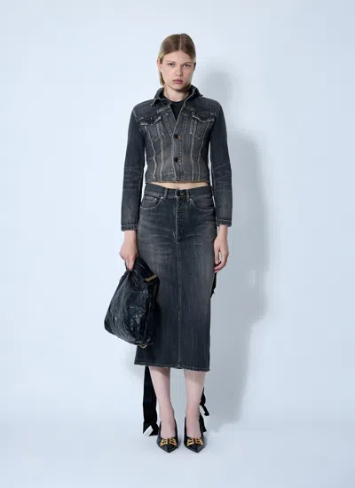 Balenciaga Dark Grey Denim Jacket With Laces Women In Gray
