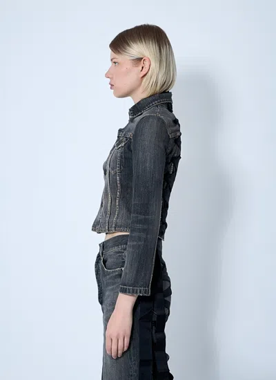 Balenciaga Dark Grey Denim Jacket With Laces Women In Gray