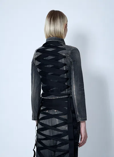 Balenciaga Dark Grey Denim Jacket With Laces Women In Gray