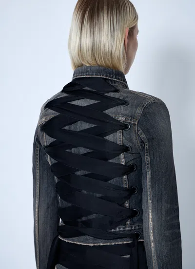 Balenciaga Dark Grey Denim Jacket With Laces Women In Gray