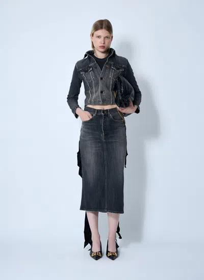 Balenciaga Skirt With Laces In Smoky Grey Denim Women In Gray