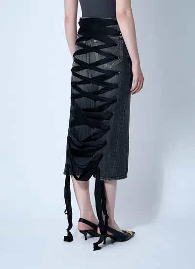 Balenciaga Skirt With Laces In Smoky Grey Denim Women In Gray