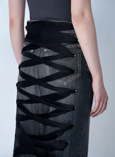 Balenciaga Skirt With Laces In Smoky Grey Denim Women In Gray