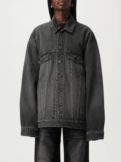 Balenciaga Distressed Denim Jacket With Collar And Pockets In Gray