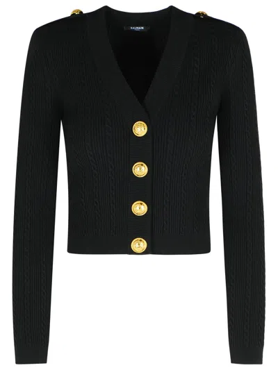 Balmain Black Twisted Knit Long-sleeved Cardigan Women