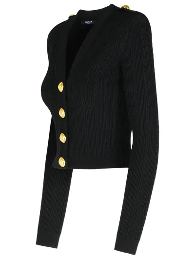 Balmain Black Twisted Knit Long-sleeved Cardigan Women