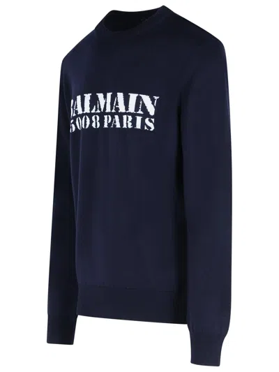 Balmain Branded Sweater In Blue In Black