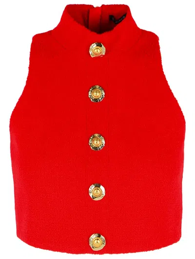 Balmain Wool Crop Top In Red