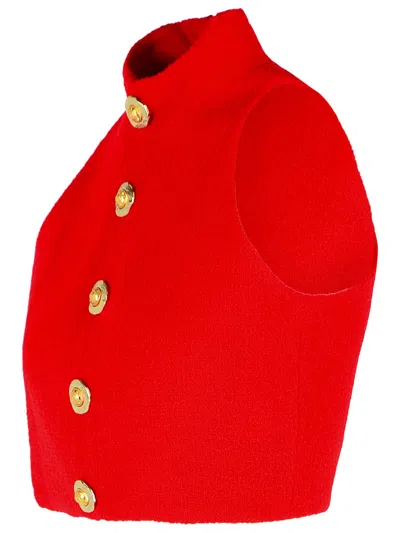 Balmain Wool Crop Top In Red