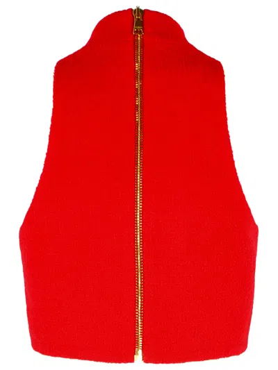Balmain Wool Crop Top In Red