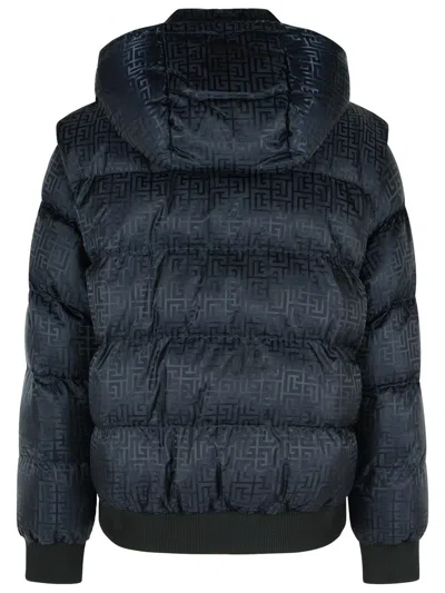 Balmain Short Nylon Jacquard Down Jacket With Black Monogram Men