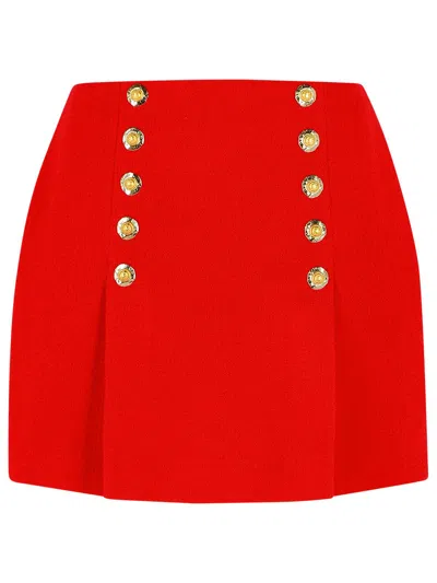 Balmain High Waist A-line Skirt With Button Detailing In Red