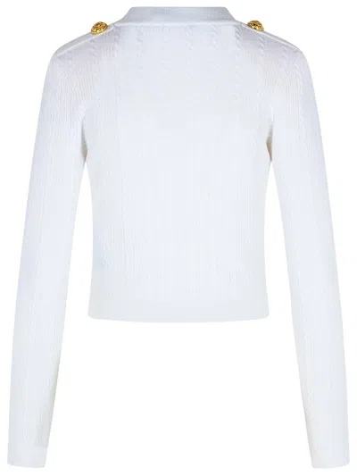 Balmain V-neck Cable Knit Cardigan With Gold-tone Buttons In White