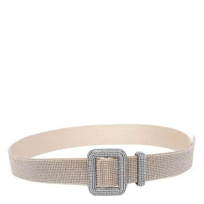 Benedetta Bruzziches Diamond Square Buckle Belt With Rhinestone Embellishment In Neutral