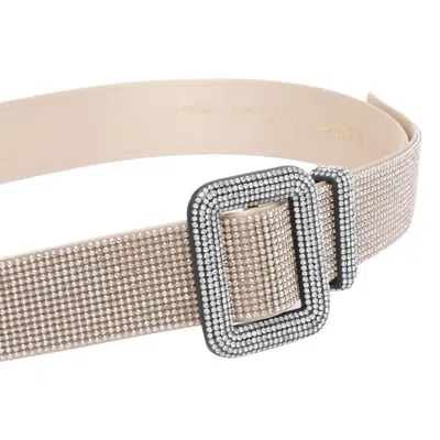 Benedetta Bruzziches Diamond Square Buckle Belt With Rhinestone Embellishment In Neutral