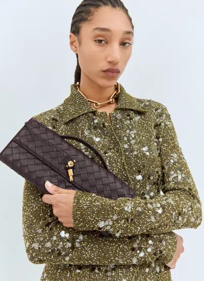 Bottega Veneta Women Leather Andiamo Clutch With Intrecciato Motif In Black