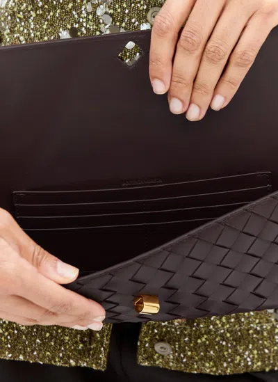 Bottega Veneta Women Leather Andiamo Clutch With Intrecciato Motif In Black
