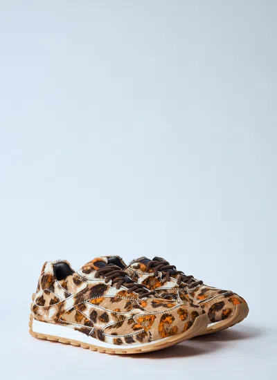 Bottega Veneta Orbit Jaguar-print Calf Hair Fashion Sneakers In Brown