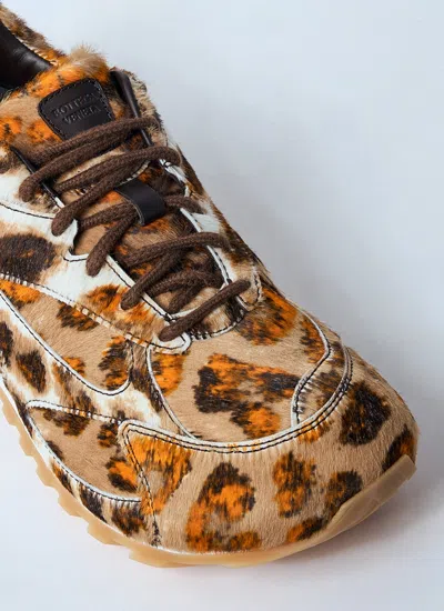 Bottega Veneta Orbit Jaguar-print Calf Hair Fashion Sneakers In Brown